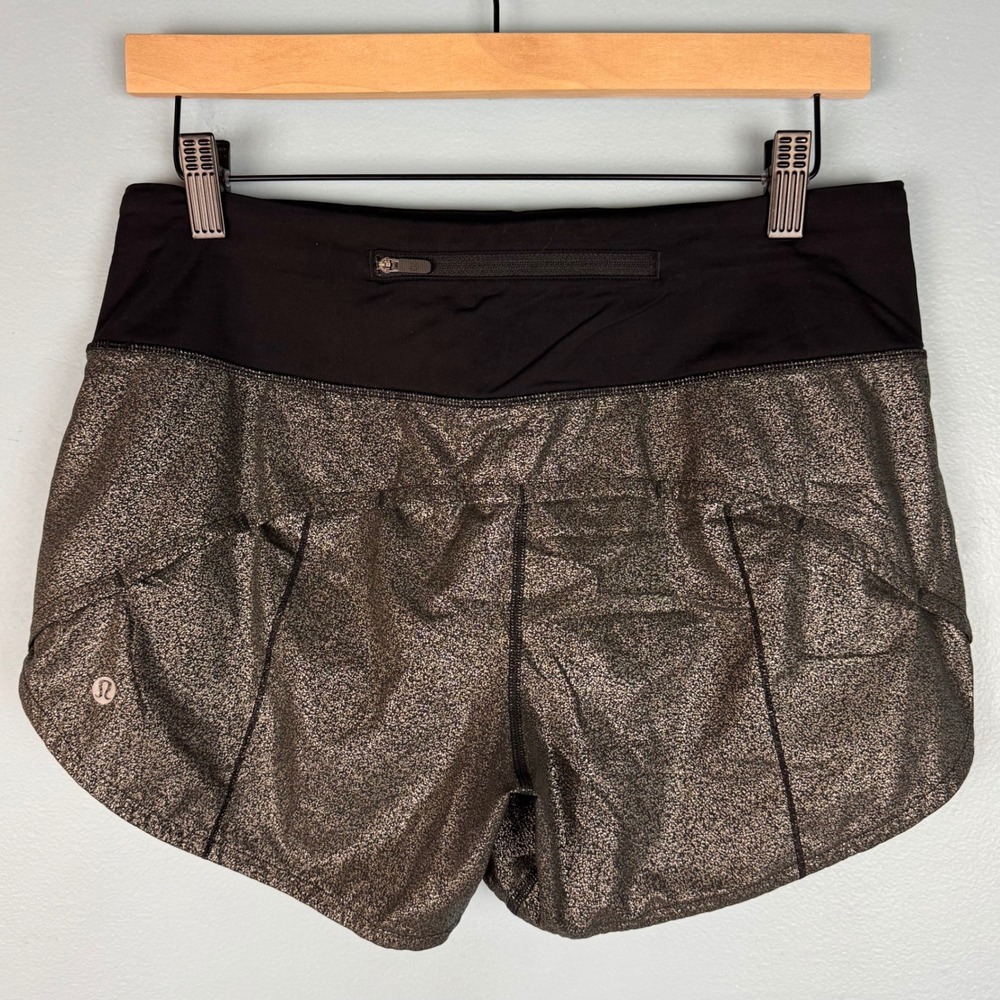 Lululemon Speed Up 4" Shorts Womens 6 Tall Black Metallic Running Athletic Lined